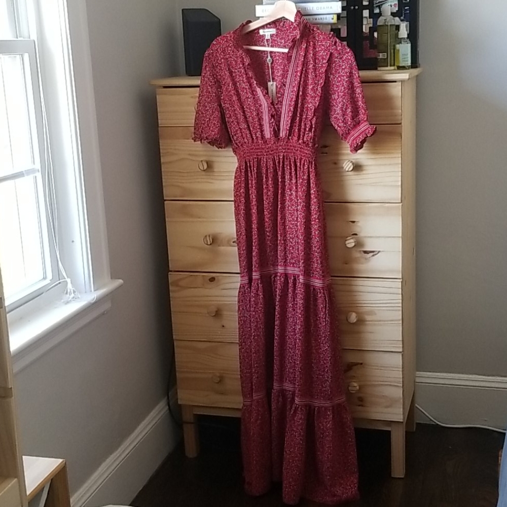 Max Studio cherry red floral tiered dress